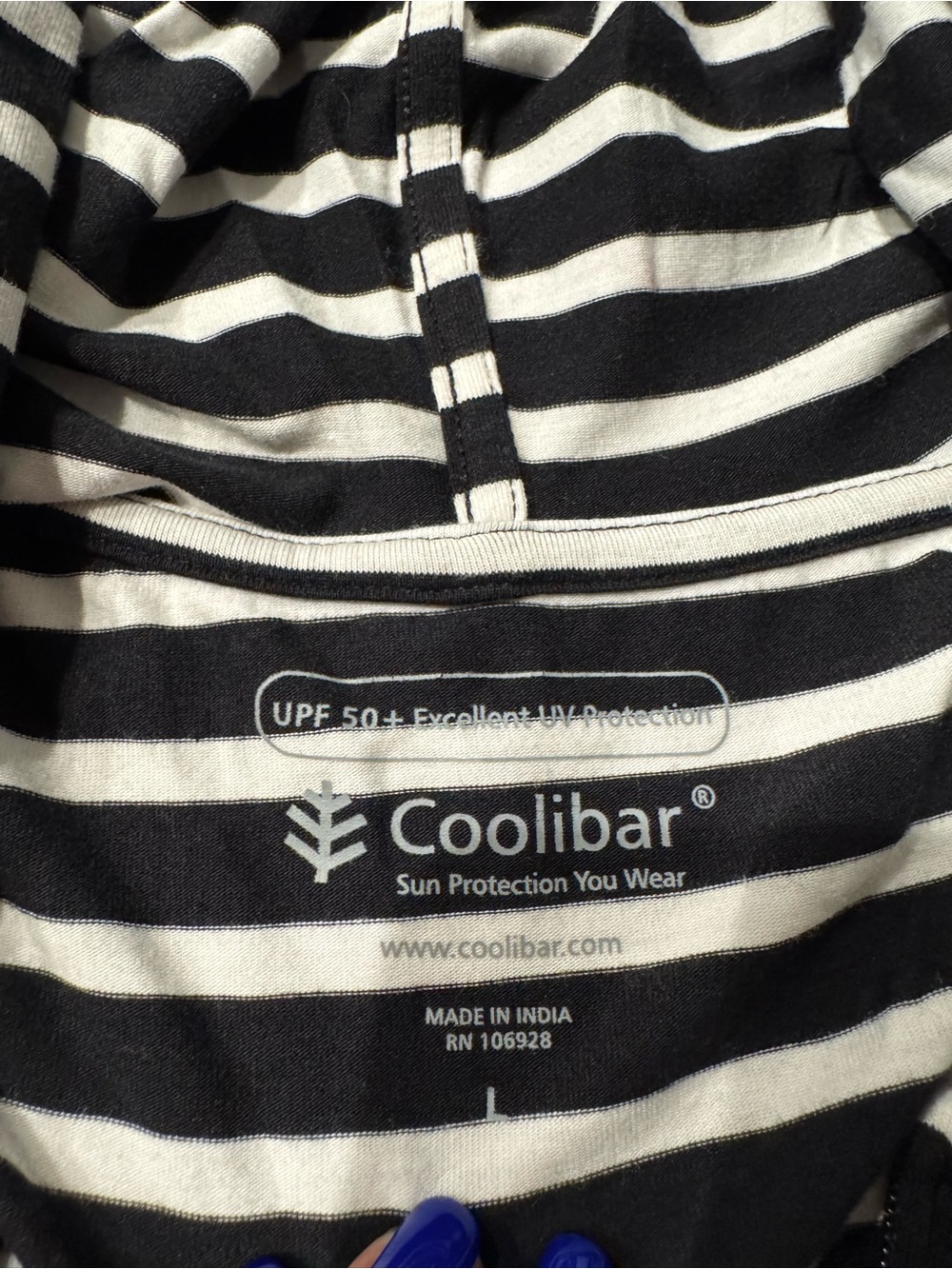 Coolibar UPF 50+ Black & White Striped Full-Zip Hoodie sun protection large - Picture 7 of 9